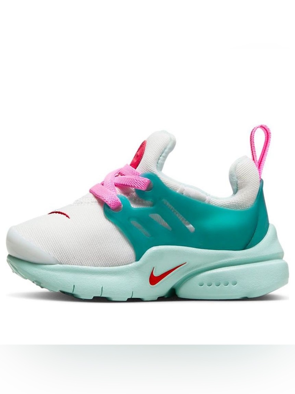 Nike Kids Presto White Geode and Teal with Pink Laces Size US 4C UK 3.5 EUR 19.5